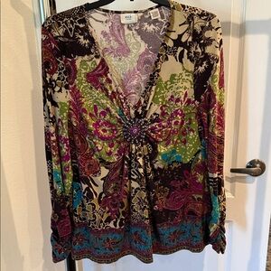 ECI Multicolor Floral V-Neck Blouse